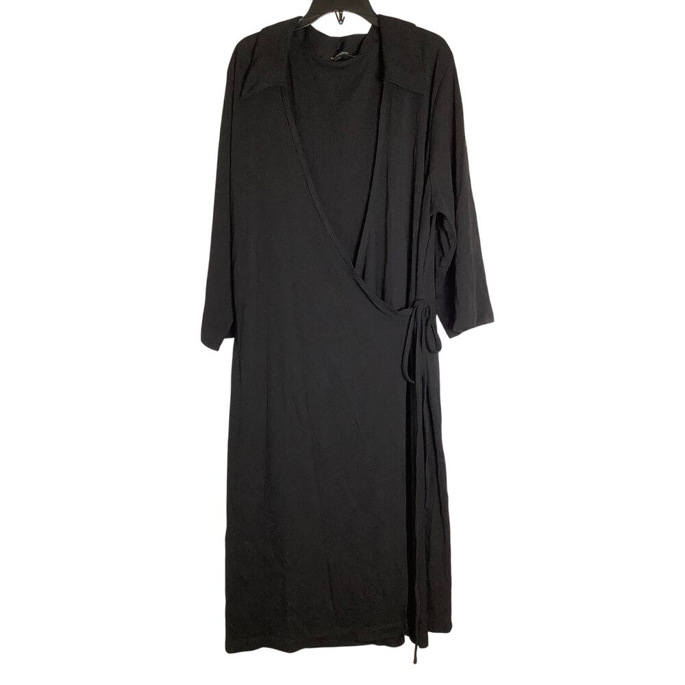Karen Kane Women's 1X Black Long Sleeve Wrap Midi Dress Minimalist Chic Q3-24